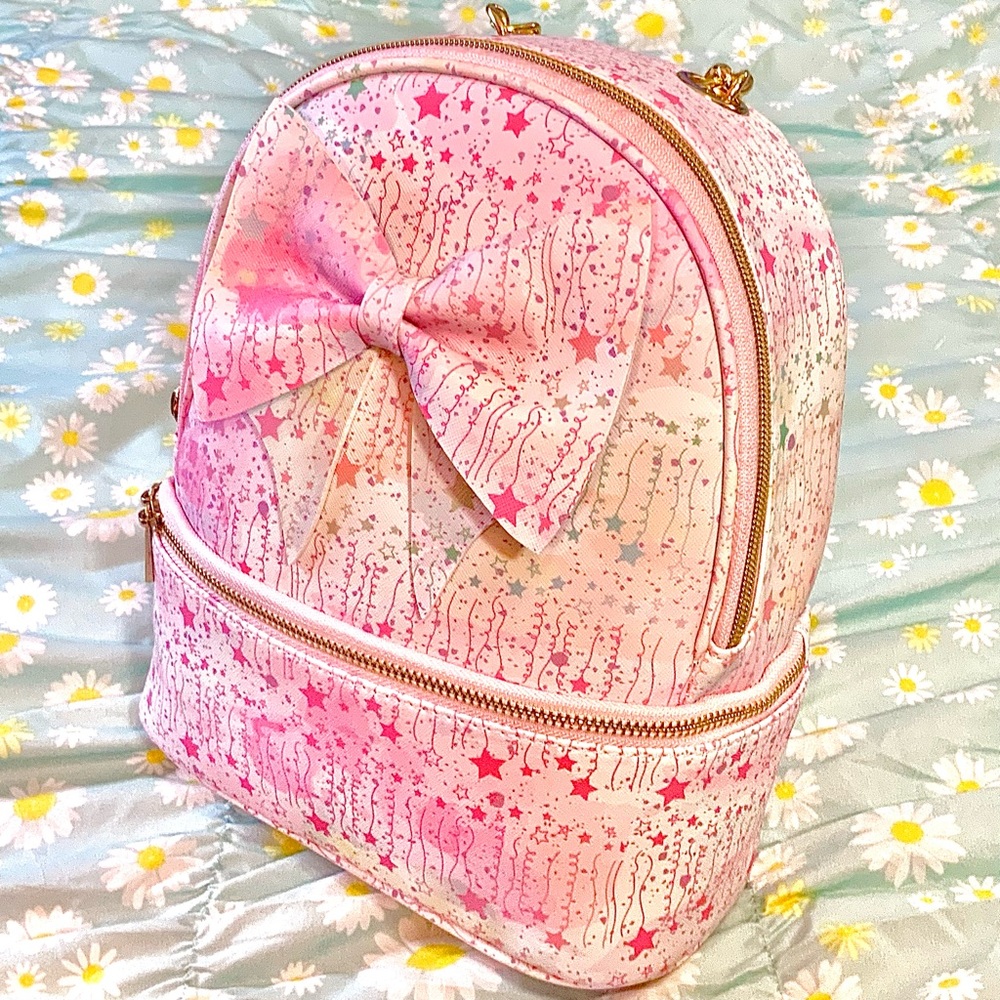 Pink Rainbow Stars & Ribbons Mini Backpack w/ Bow - Picture 2 of 9